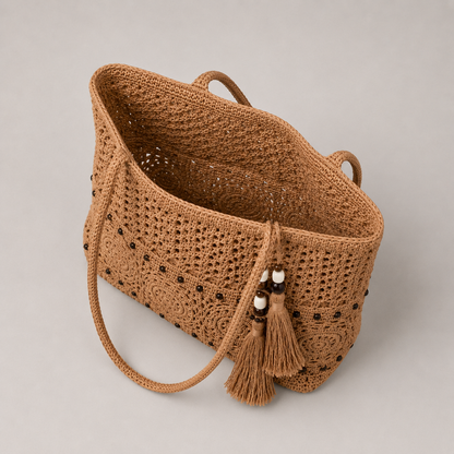 Boho crochet tote bag interior