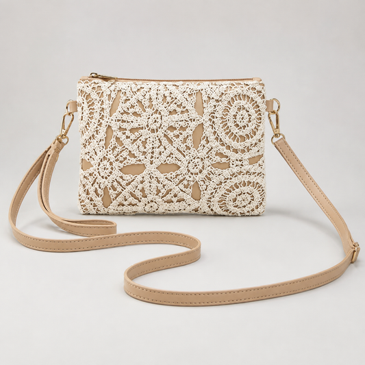 Lace crochet crossbody bag in ivory