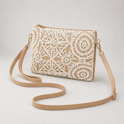 Lace crochet crossbody bag angled view