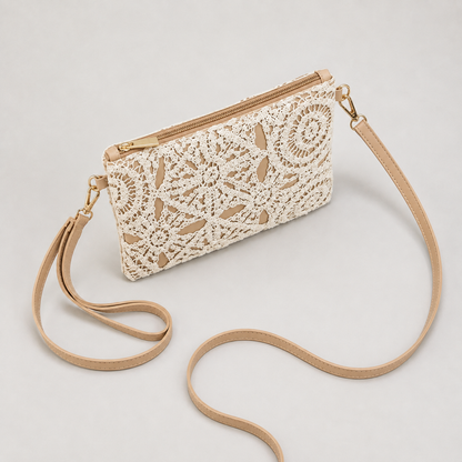 Lace crochet crossbody bag with strap
