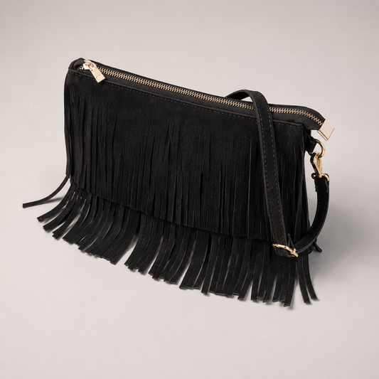 Fringe crossbody bag in black